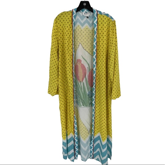 Vera for Anthropologie Bouquet Kimono Robe Open Front Cover Up One Size - Picture 9 of 12